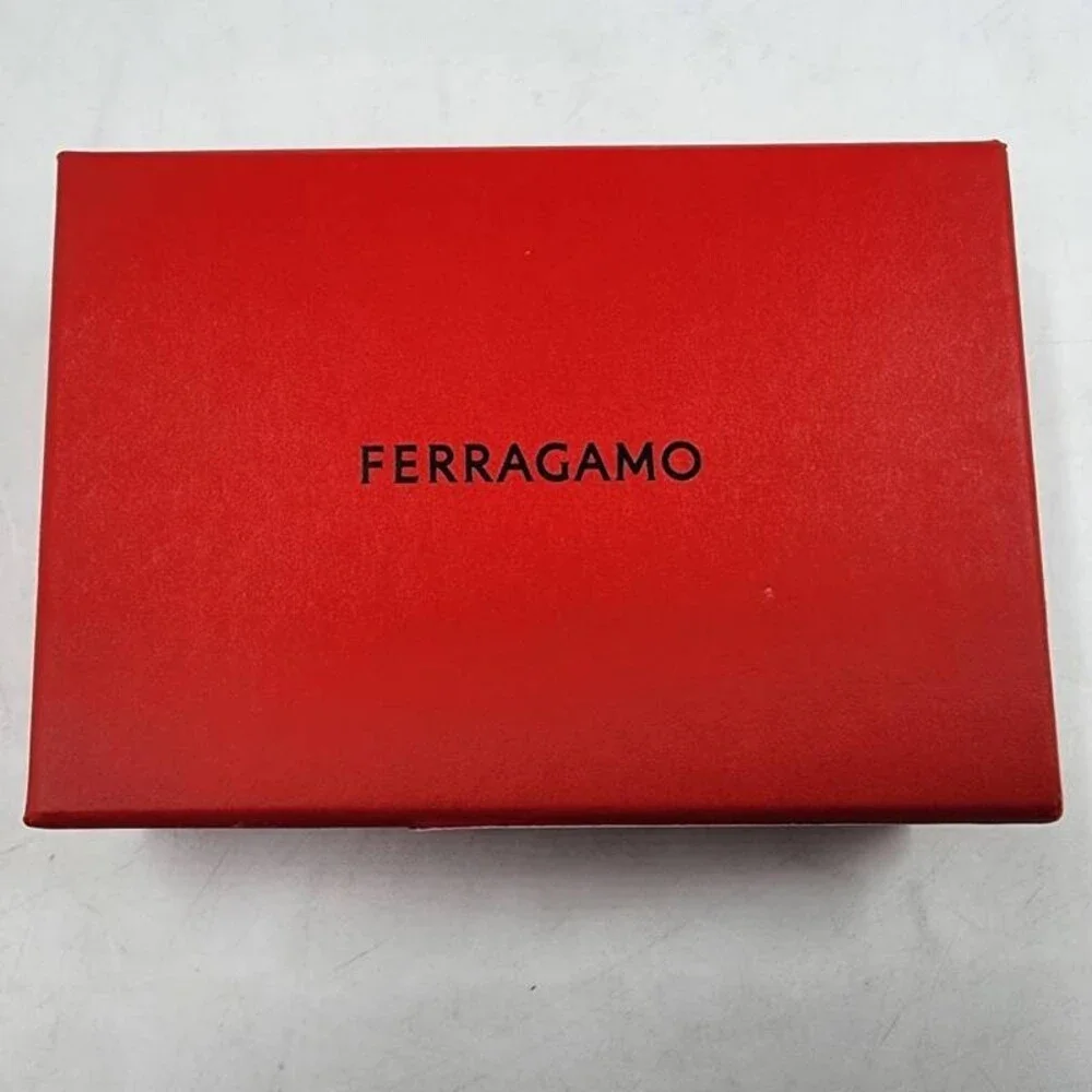 Ferragamo Leather Venna Logo Card Case Men's Midnight Open Top